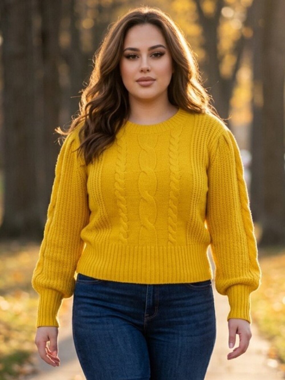 Women' Yellow Cardigan - Long Sleeve, Crew Neck, High Waist, Casual & Elegant